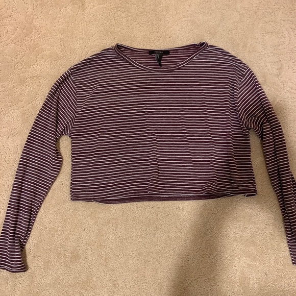 Maroon/burgundy & white stripped crop top size medium forever21 - Picture 3 of 4